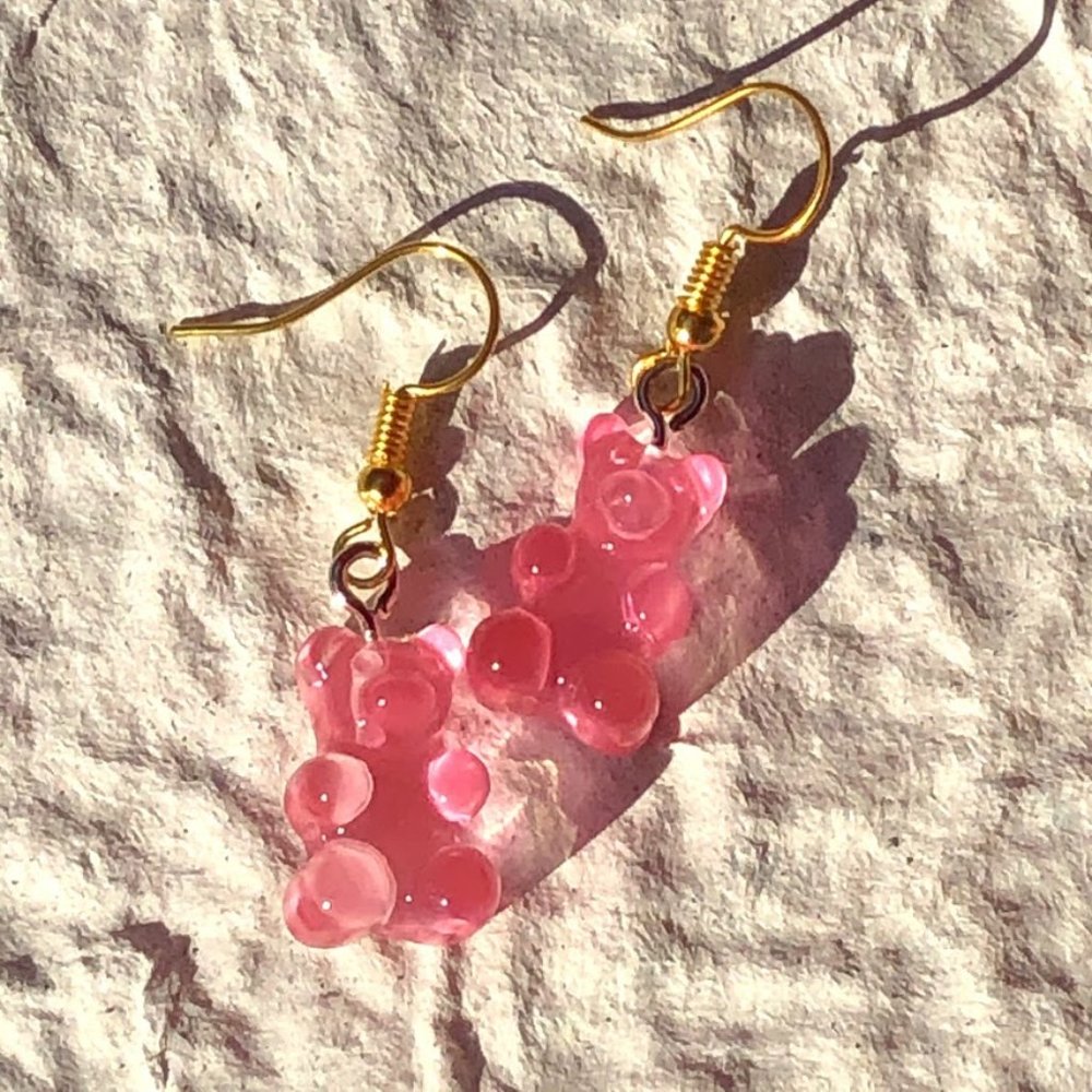 Pink gummy bear earrings